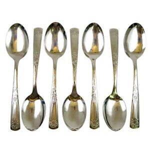 Sears Roebuck Rose Stainless Place Soup Spoons (Set of 7) 7 1/4" Vintage